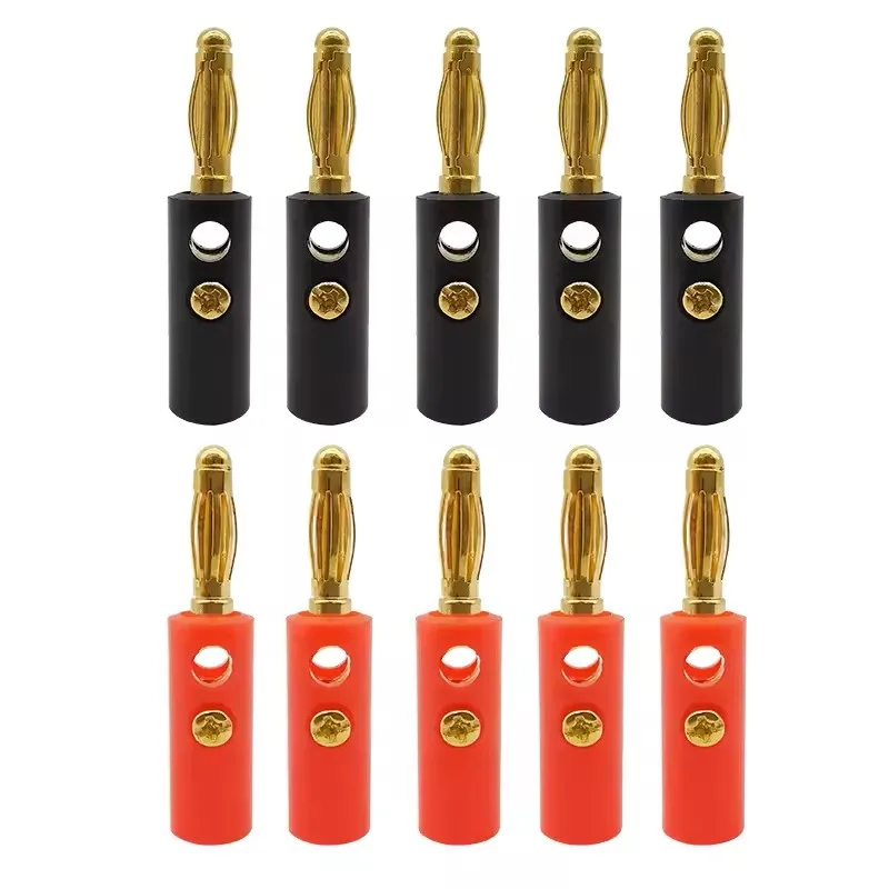 10pcs 4mm Gold Plated Lantern Type Banana Plugs Audio Connectors Screw Fixed Stackable Jack Solderless Speaker Wire Plugs