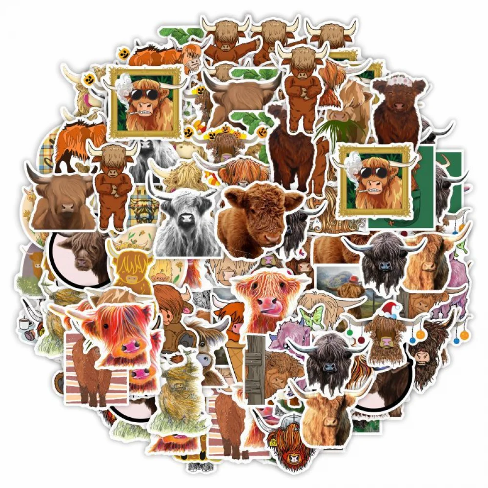 

200 шт. Highland Cow милые наклейки из мультфильмов Cow виниловые наклейки для ноутбука, бутылки для воды, гитары, багажа, компьютера, скейтборда, автомобиля