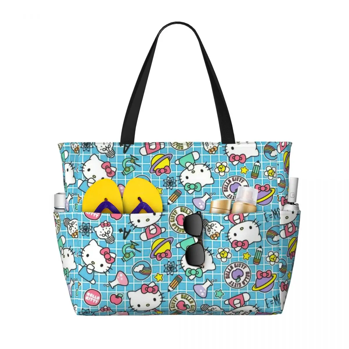 Borsa Tote personalizzata per gatti Hello Kitty Chemical di grandi dimensioni per le donne borsa da viaggio per palestra da spiaggia con tracolla