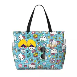 Borsa Tote personalizzata per gatti Hello Kitty Chemical di grandi dimensioni per le donne borsa da viaggio per palestra da spiaggia con tracolla per gattino dei cartoni animati