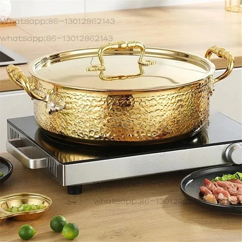 304 stainless steel hot pot handmade hammer print pot, 3-layer steel clear soup pot, commercial dual flavor hot pot