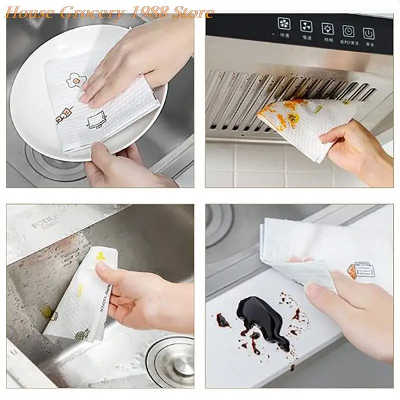 Reusable kitchen rags lazy rags washable kitchen paper thickened wet and dry printed Dish cloth Towels Kitchen Cleaning Supplies