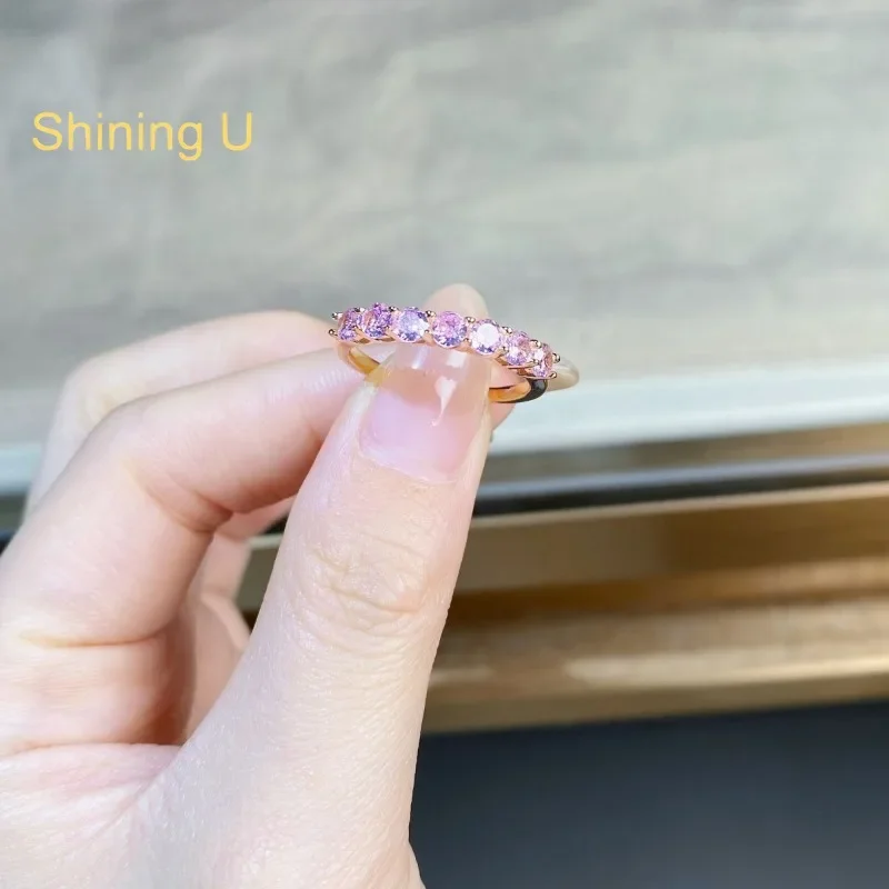 

Сияющее серебро U S925, 7, кольцо с розовыми драгоценными камнями для женщин, позолоченные ювелирные изделия, лето