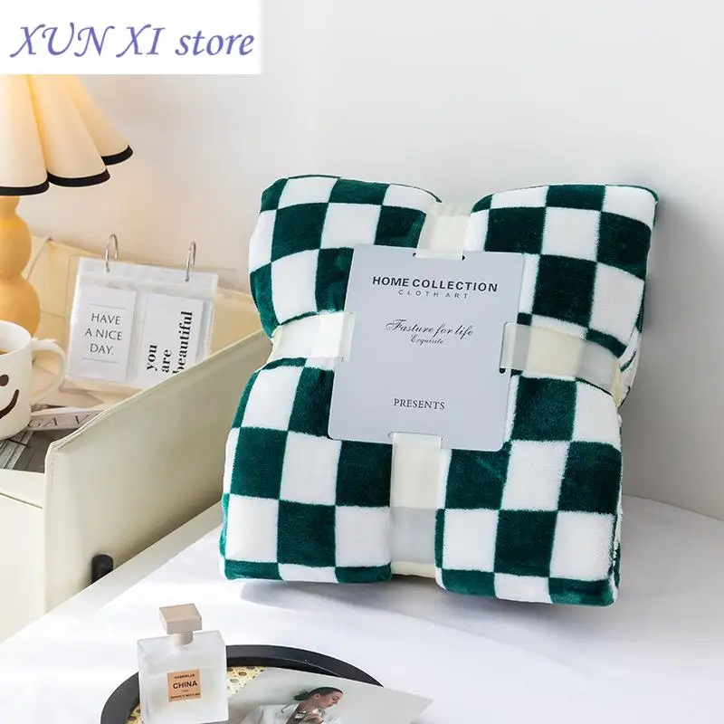 Thickened Plaid Fuzzy Fleece Blanket Ultra-Soft Reversible Microfiber Bed Warm Cozy Gingham Throw Blankets for Couch Chair Sofa