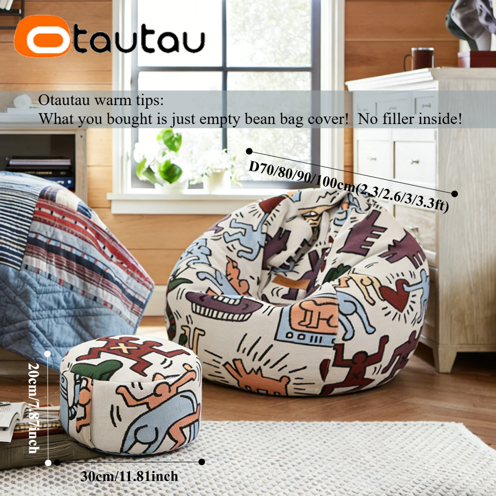 OTAUTAU 100cm Bean Bag Cover Corner Ottoman Pouf Beanbag Cover Soft Graffiti Velvet DD252【No Filler!Please Buy Filler Yourself!】 view 3