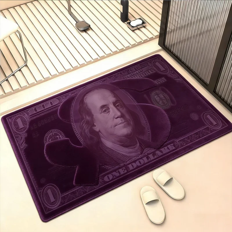 VIKAMA One Hundred Dollar Bill Money Franklin Green Cash Art Flannel Door Mat Non Slip Entryway Bedroom Living Room Home Decor