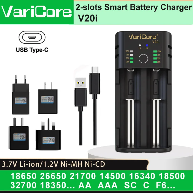 Умное зарядное устройство VariCore V20i для литий-ионных аккумуляторов 3,7 В 18650 21700 26650 3,2 В LiFePO4 32700 1,2 В Ni-MH Ni-CD AA AAA
