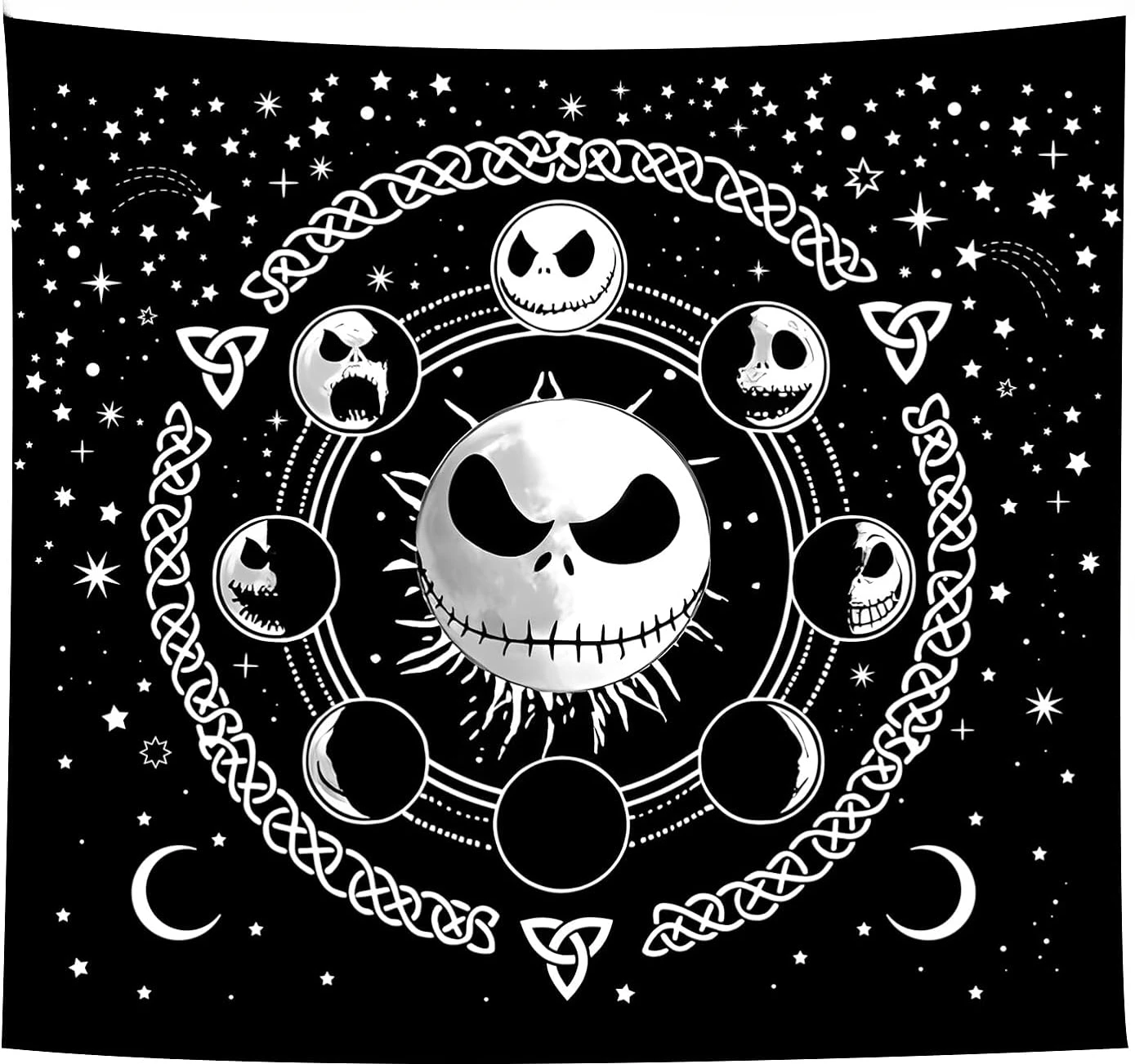 Nightmare Before Christmas Tapestry Black and White Stars Skull Tapestries Jack Skellington Skull Aesthetic Home Wall Decoration