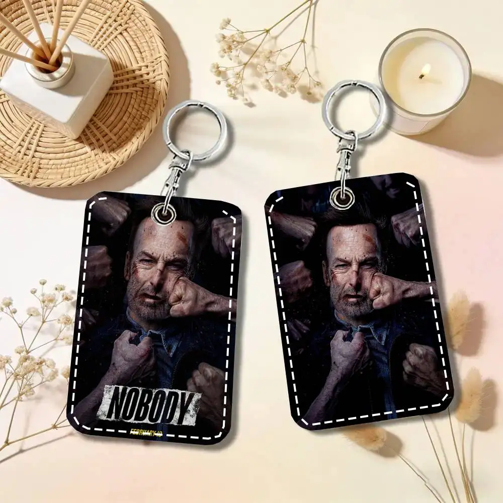 Nobody Crime Movie Card Case Keychain Access Card Bag Key Tag Ring Leather Card Holder Key Ring Access