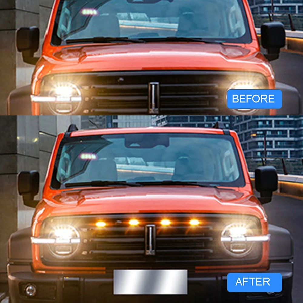 Universal Frontgrill LED Fahrlicht DRL mit Kabelbaum Bernstein Weiß für Ford Toyota Truck SUV Pickup Off Road Dekoration Licht – Detail 5