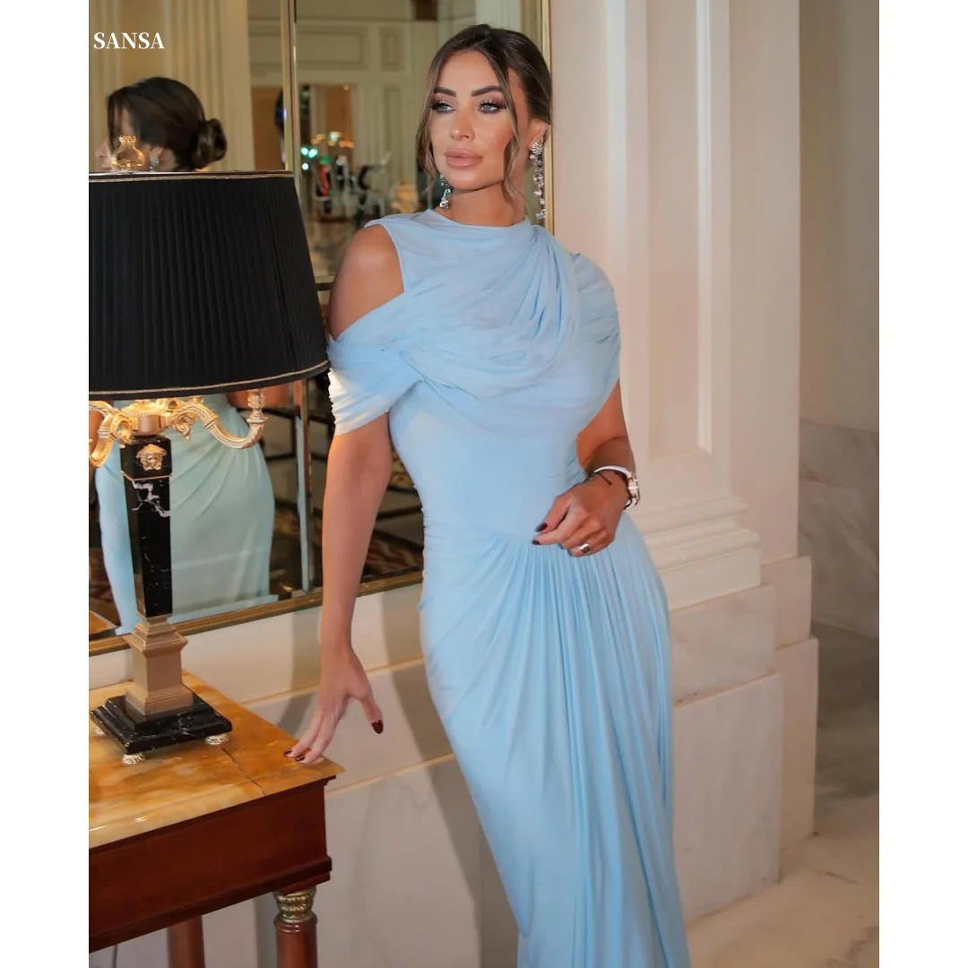 

Sansa customized Crotch collar Floor-length Column Prom Dresses Chiffon Blue فساتين سهرة Elegant فساتين للمناسبات الخاصة 2025