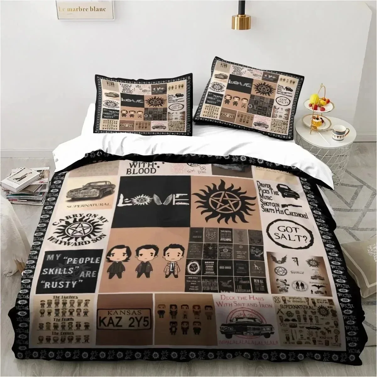 

Supernatural Logo Bedding Set Duvet Cover Bed Set Quilt Cover Pillowcase Comforter King Queen Size Boys Adult Bedding Set