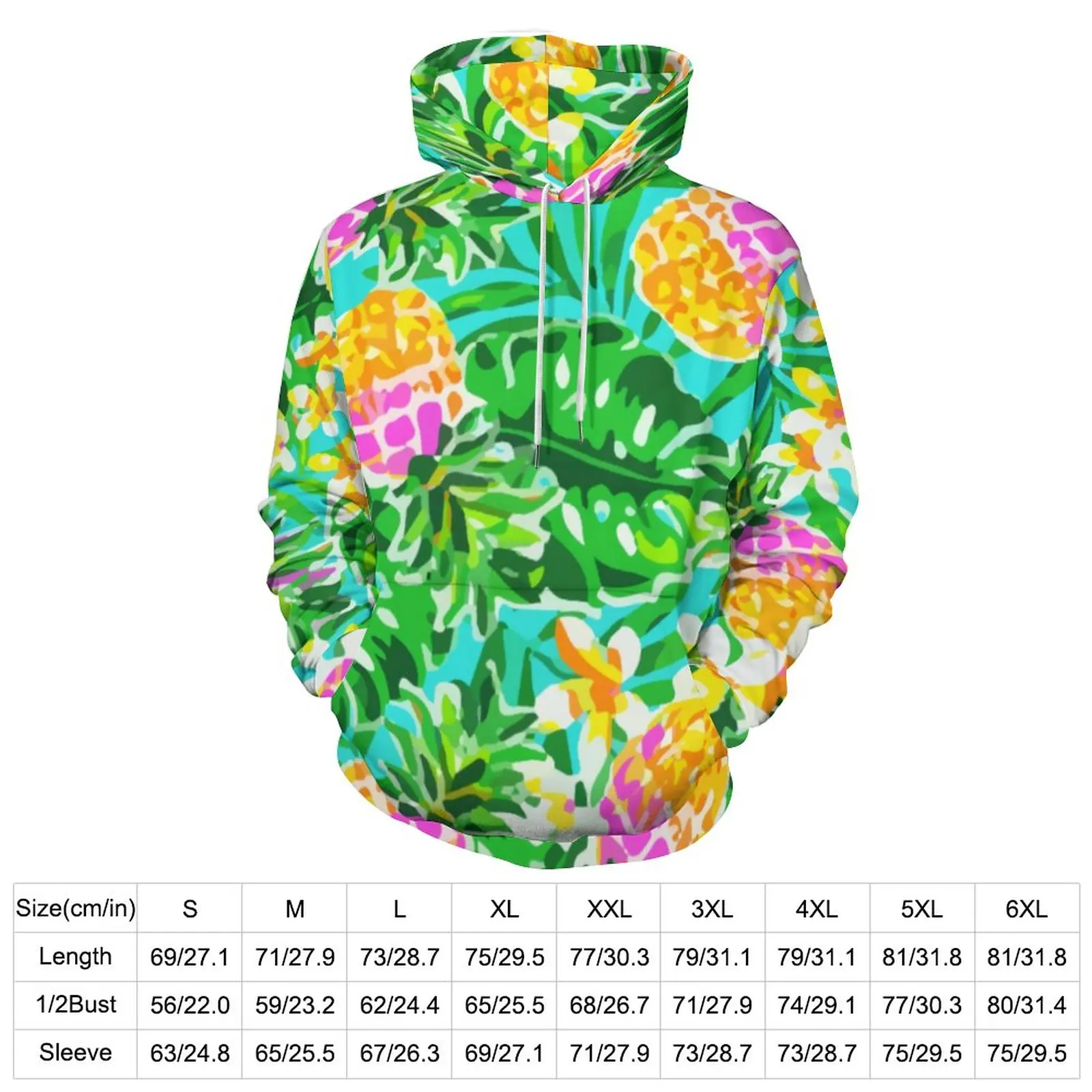 Garden Of Pineapples Casual Hoodies Male Palm Leaves Print Y2k Custom Sweatshirts Winter Long Sleeve Street Wear Oversize Hoodie