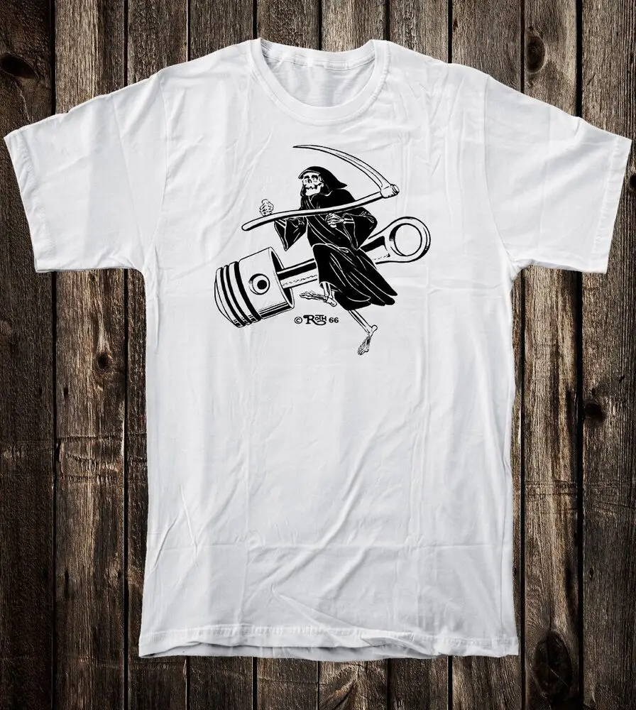 Retro Hot Rod T Shirt Tee 100% Cotton Motorcycle Roth Studios Grim Reaper Piston  High Quality 100%Cotton Short Sleeve