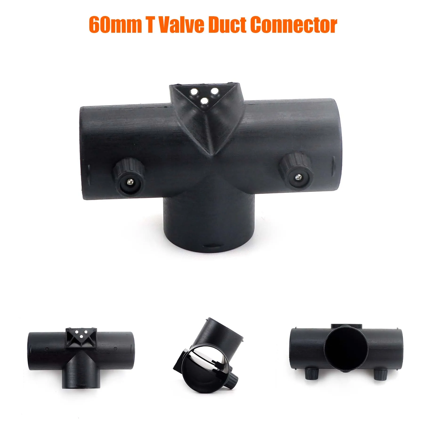 60mm 2 Vavles Flap Adjustable Air Diesel Parking Heater Vent Ducting T Branch Splitter Exhaust Pipe Joiner Connector Car Caravan