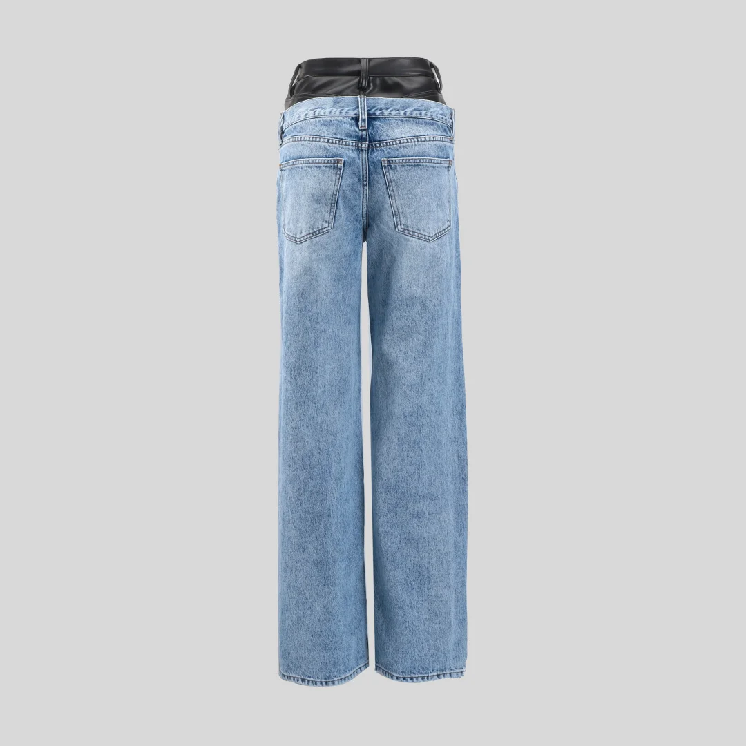 2026 Damen-Jeans mit doppelter Taille und hoher Taille, 100 % Baumwolle, lockere Passform, lange Hosen, neue modische Hosen-BH mit geradem Bein