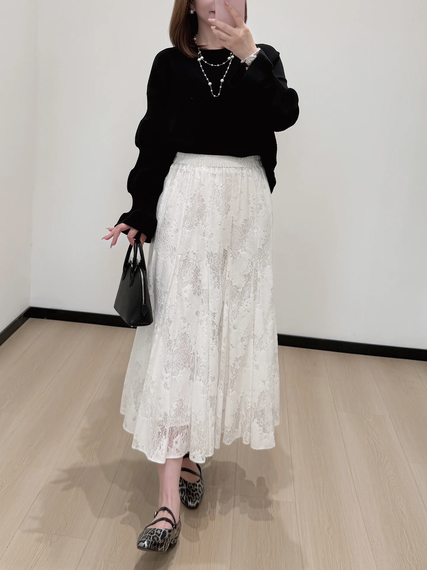 

Ультратяжелая кружевная юбка с 22 кружевными вставками и лазерной резкой, весна-лето, женская, со средней талией, А-силуэт, стандартный крой