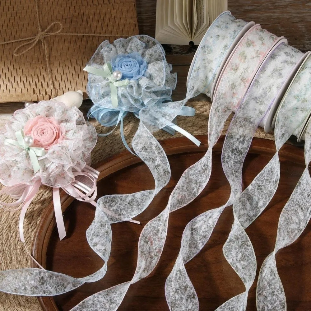 2.5cm/4cm Floral Fishnet Lace Trim Gift Wrapping Flowers Bouquet Packaging Floral Lace Ribbon 10 Yards Lace Ribbon Tape