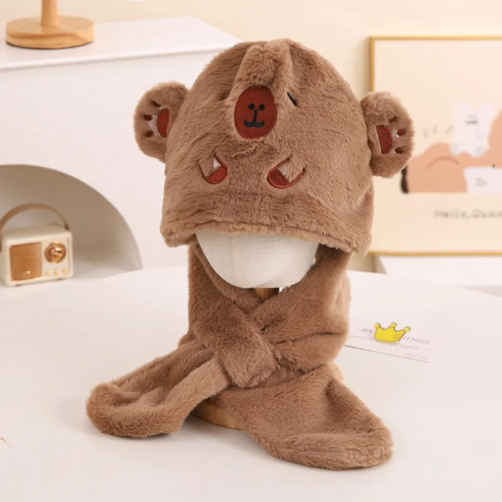 

Casual Baby Hat Scarf Set Soft Coral Fleece Capybara Fluffy Hat Windproof Korean Style Children's Winter Cap Keep Warm