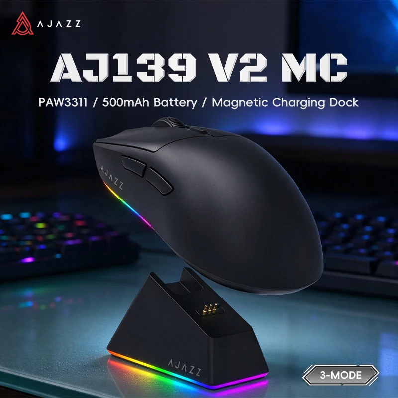 AJAZZ AJ139 V2 MC/AJ139 PRO Wireless Gaming Mouse PAW3311/PAW3395 Sensor 12000DPI/26000DPI 500mAh Bluetooth Mouse Gamer For PC