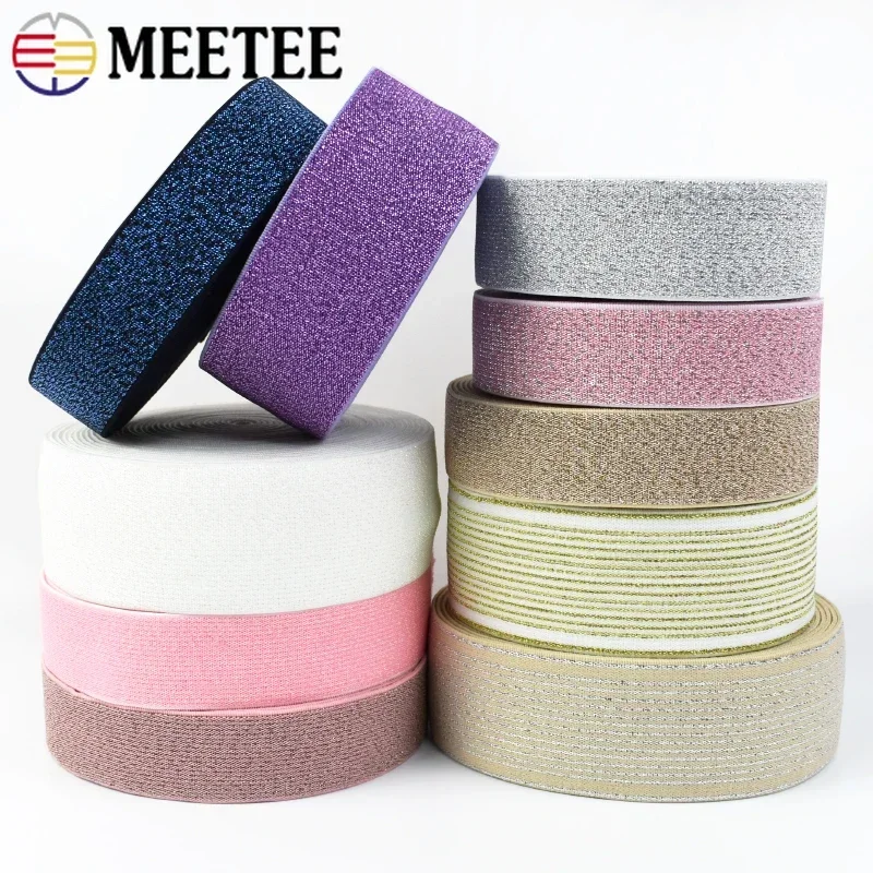 2/5/10M Meetee 25-50mm Silk Nylon Elastic Band Colored Rubber Bands Webbing for Sewing Garment Belt Bags Ribbon DIY Accessories