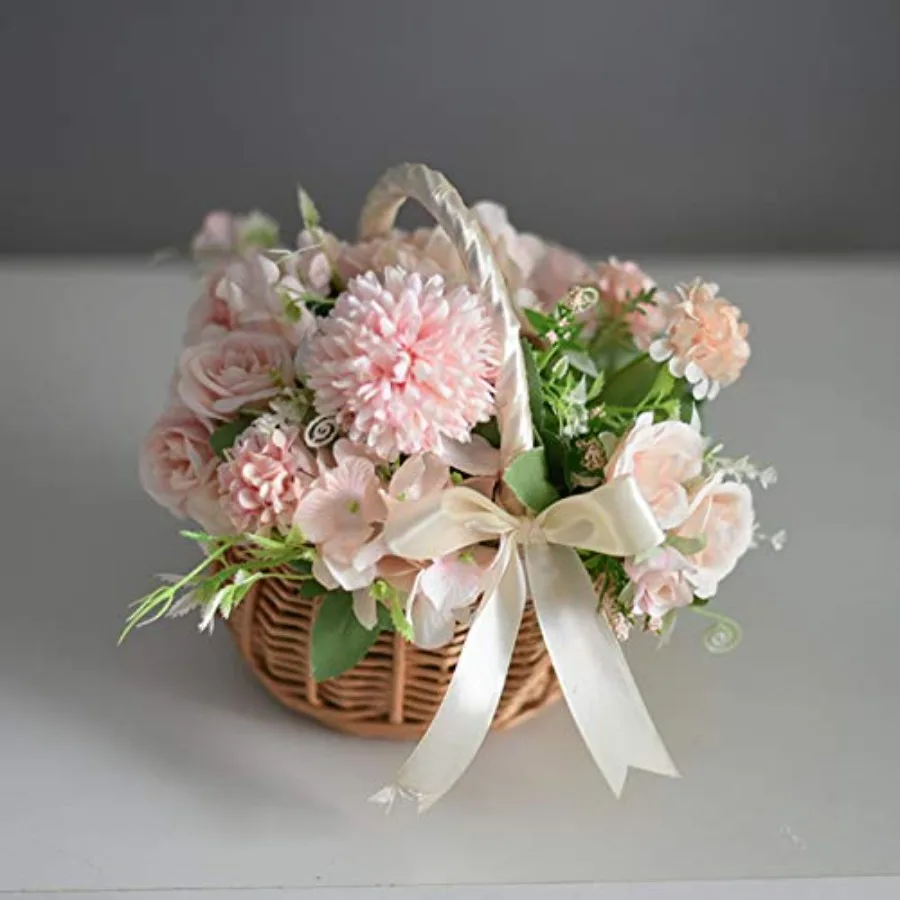 Ensemble de paniers de fleurs de mariage pour filles, 2 pièces, panier de fleurs en rotin et osier avec poignée pour la distribution de pétales et le stockage de bonbons, Ratt élégant