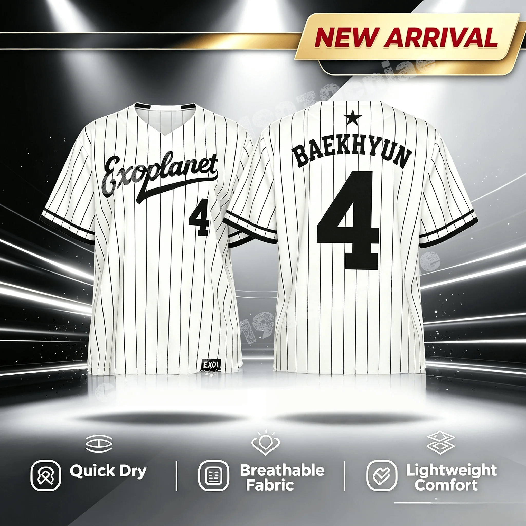 Vintage Stripe EXO EXOPLANET Baekhyun 4 Baseball Jersey Breathable Sport Top Family Matching Parent Kids Concert Tee Quick Dry