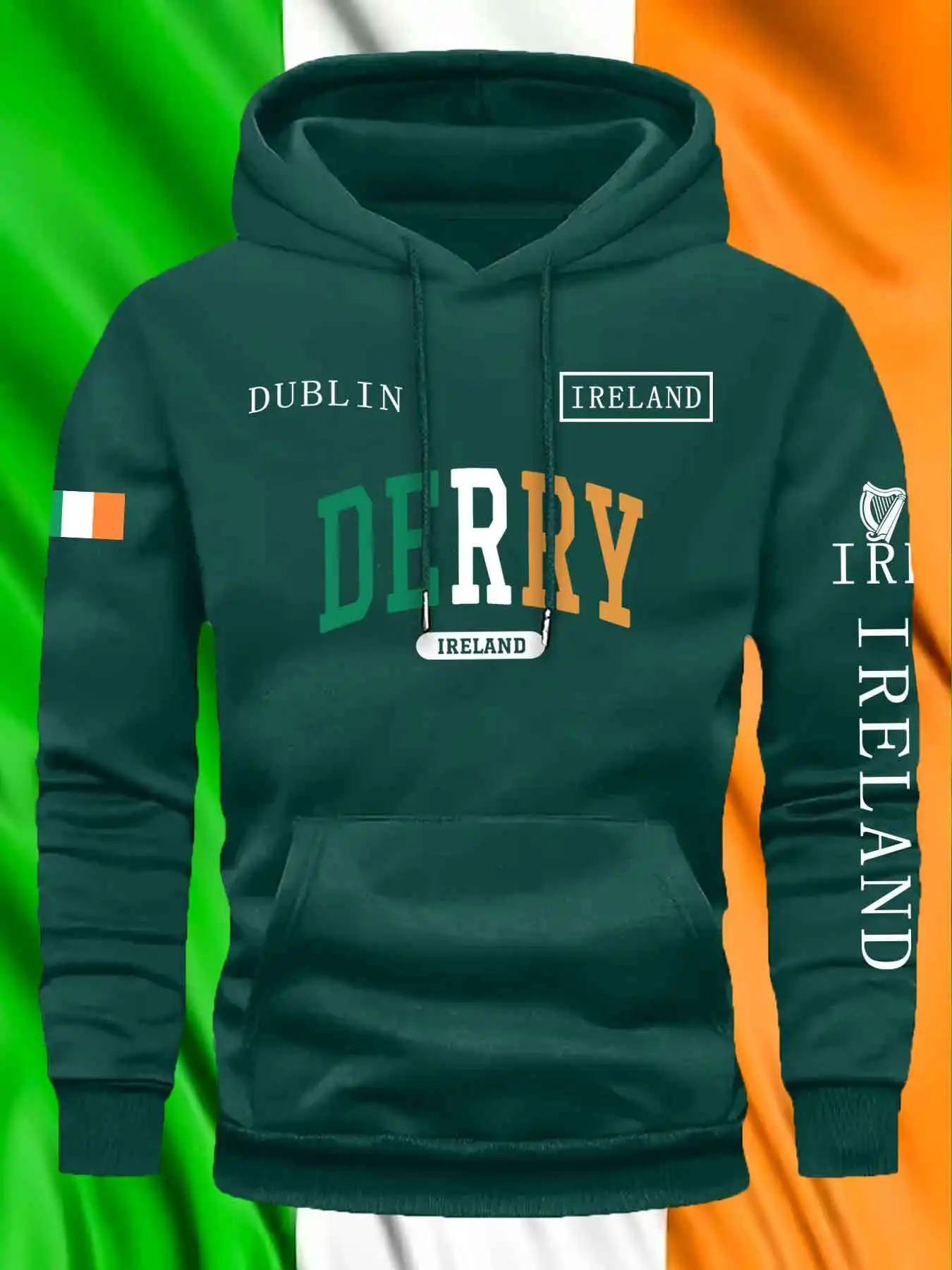 Customization Dublin Derry Ireland Flag Print Hoodie - Cozy Brown Pullover With Pockets, 