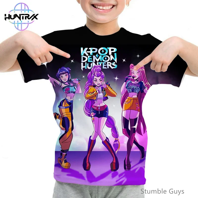 

Summer Anime Clothes Kids Casual Fashion Kpop Demon Hunters 3D Cartton Short Sleeve Boys Girls T-Shirt