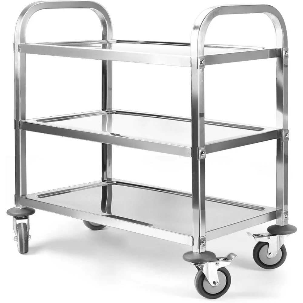 

37.4 x 19.7 x 37.4 Inch Extra Large 3 Tier Stainless Steel Cart, w/Locking Wheels, Kitchen Utility Rolling Cart, Hotel handcart