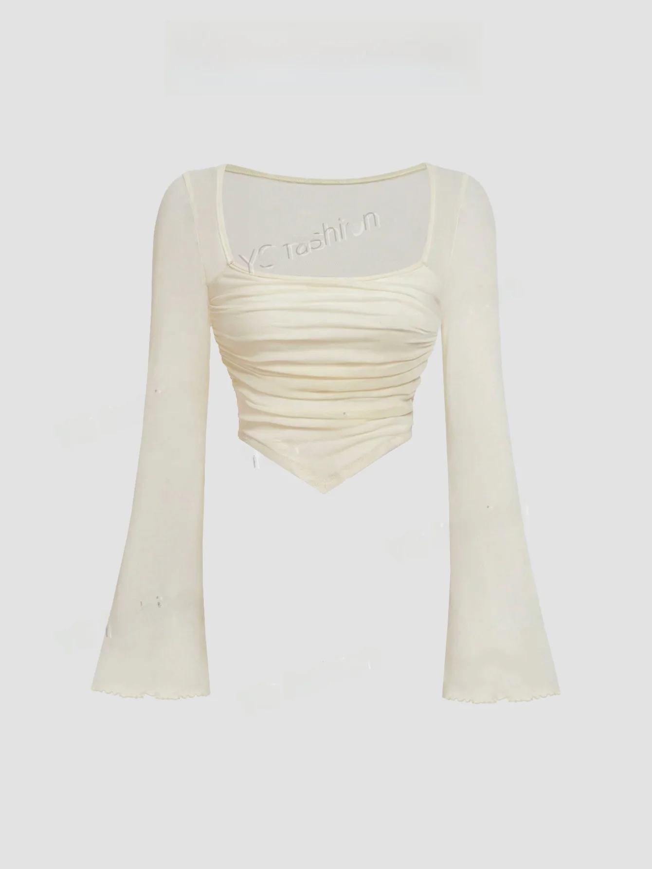 

Сексуальный праздничный топ Bell Sve с цветочным принтом, эластичный топ со сборками Y2K, модная длинная футболка из полиэстера для женщин