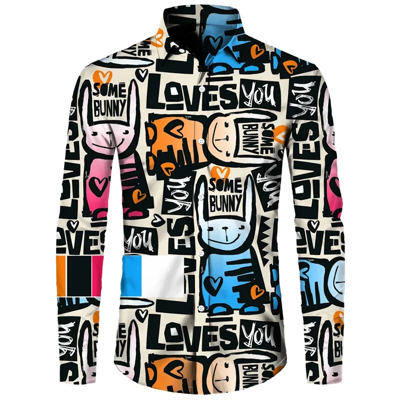 

Fashion Men's Shirt Long Sleeved Shirt Street Abstract Art Lapel Button Shirts Harajuku Vintage Comfortable Shirts Tops Blouse