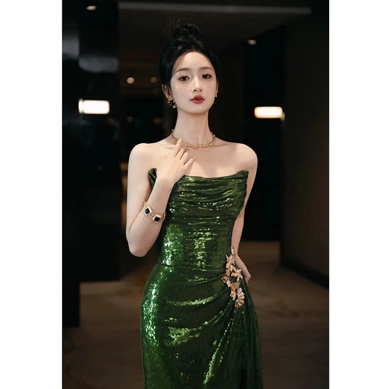 Ele Evening Gown Women's Strapl Slim Fit Conference Host Luxury High End Fi Tail Skirt Long Dr for Adults