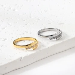 LUXUSTEEL Korean New Wedding Rings For Women Golden Stainless Steel Micro Paved Cubic Zircon Finger Engagement Luxury Jewelry