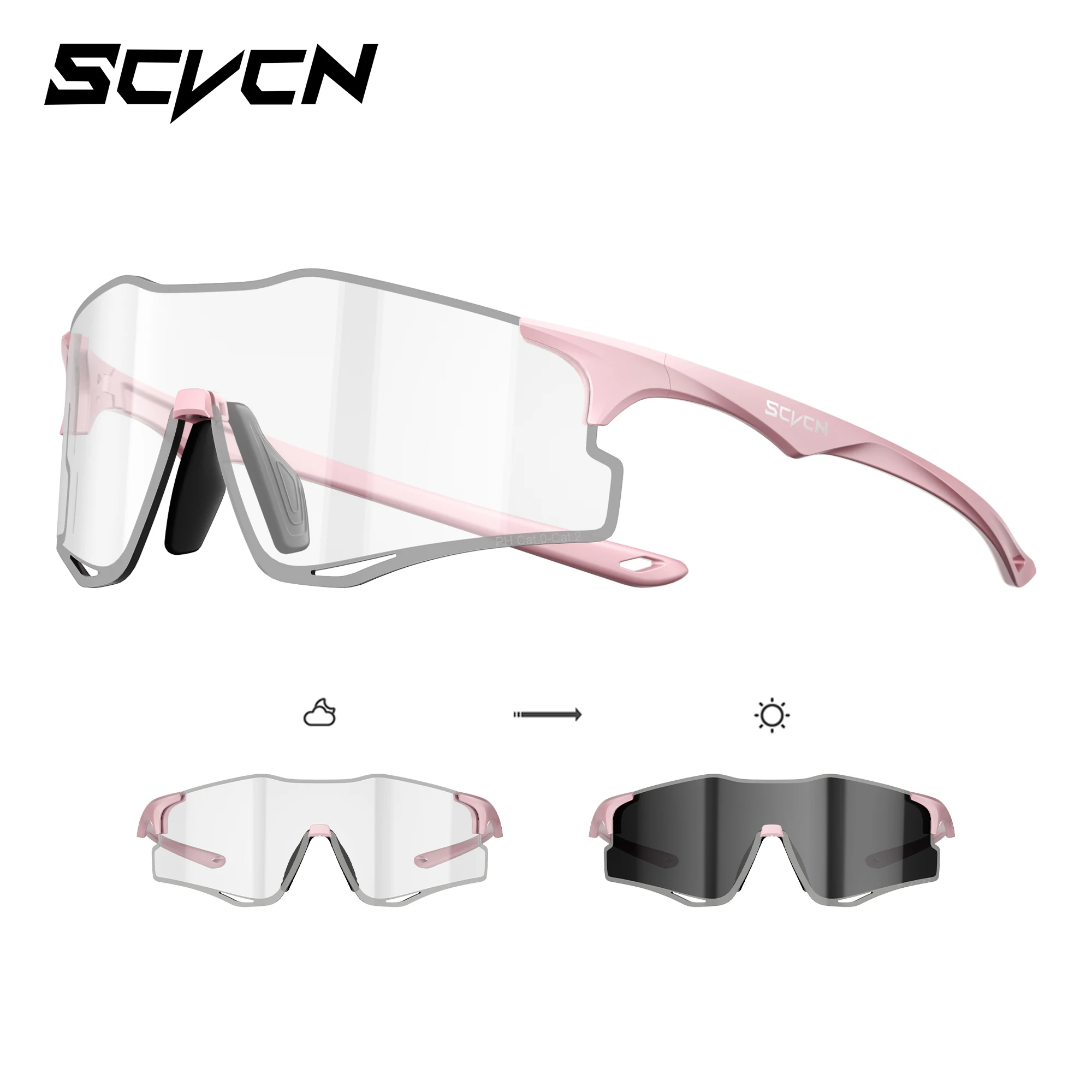 SCVCN Herren-Radsportbrille Wanderbrille Leichte Photochrome Brille Sport-Laufbrille UV400 MTB Fahrradbrille 2026
