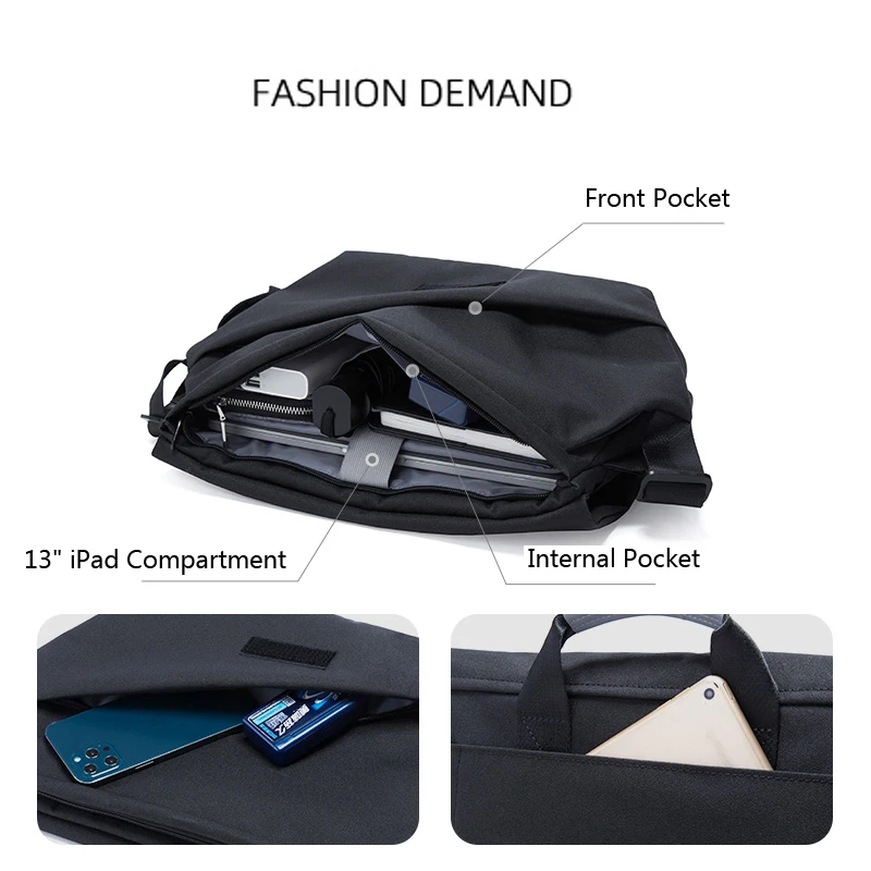 Messenger Bag for Men, Waterproof Nylon Crossbody Bag Fit 14 inch Laptop, College Travel Sling Bag with Reflective Design