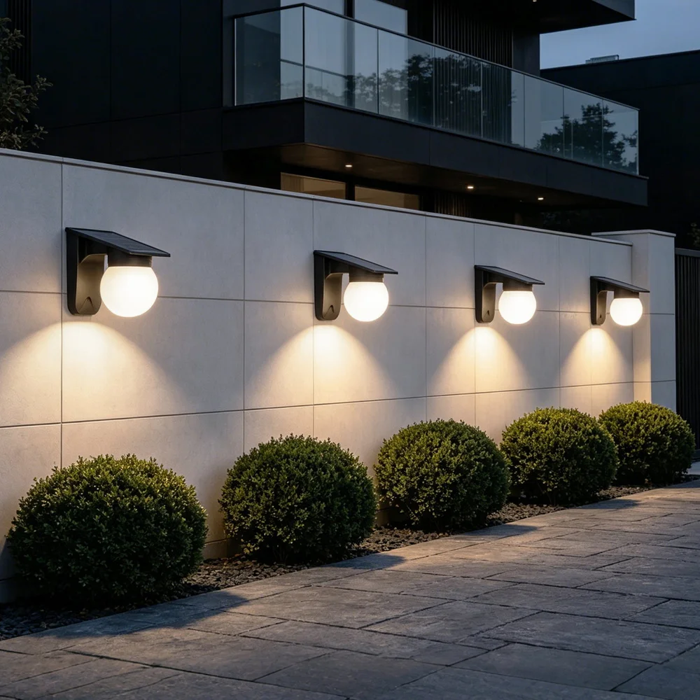 Outdoor Solar LED Wall Lights IP65 Waterproof Wall Sconce 3-Colors Temperature Dimmable Solar Lamp For Garden Porch Patio Fence