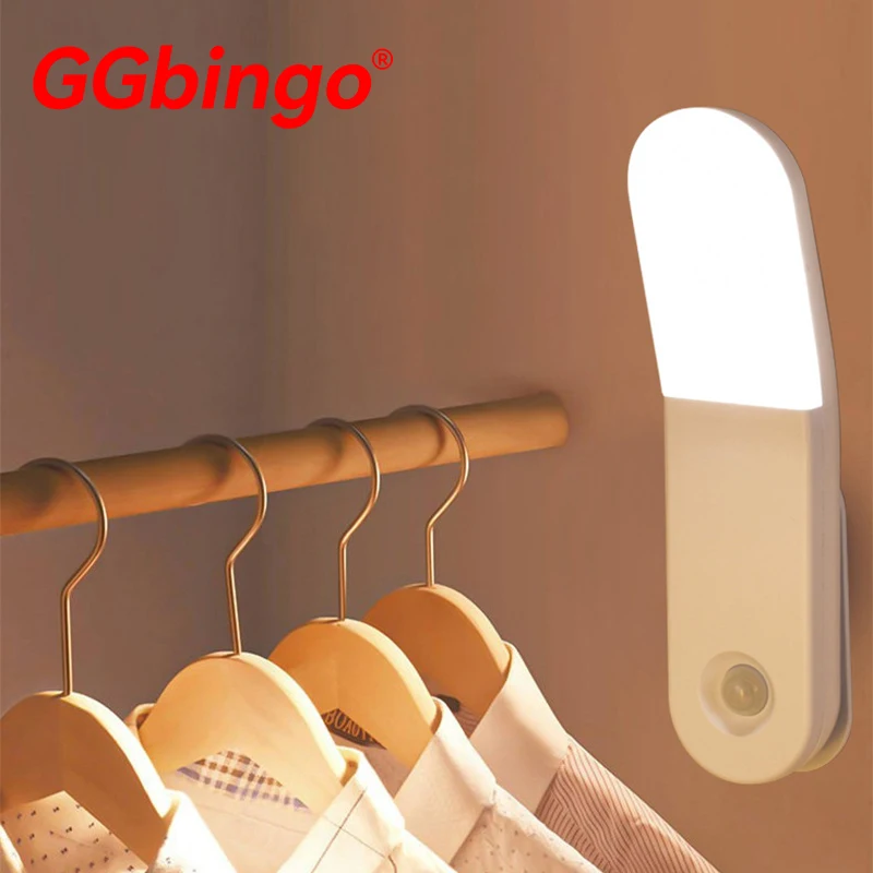 

GGbingo® Human Sensor Light Magnetic 500mAh Rechargeable, Auto ON/Off, 360° Lighting for Closet Bathroom Stairs, 60 Days Use