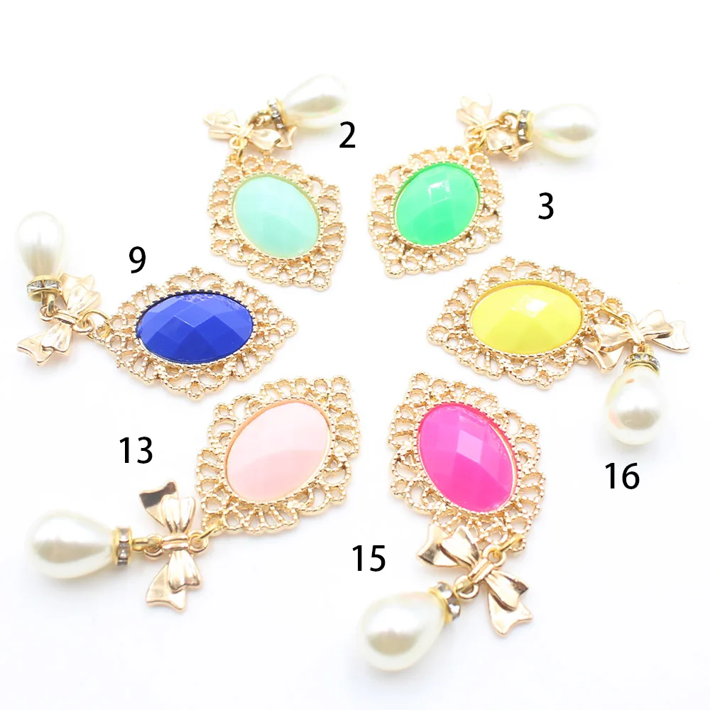 Golden diamond oval gold flower plate, water droplet pearl accessories, DIY luggage headwear, multi-color handmade decorative ac