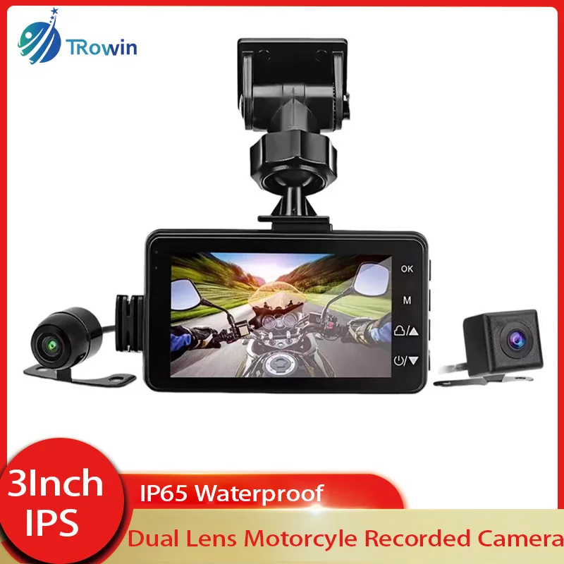 Motorcycle DVR HD Screen Motorcycle Dash Cam Front Rear Camera Dual Video Loop Recording Waterproof Motorbike Driving Recorder