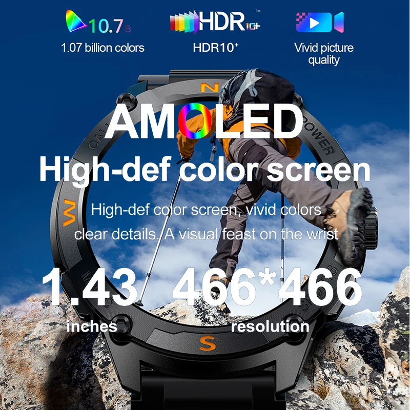 2025 neue Smartwatch für Herren, GPS, 1,43 Zoll HD-AMOLED-Bildschirm, zeigt immer Zeit, Herzfrequenz, wasserdicht, Outdoor-Sport, BT-Anruf, Smartwatch