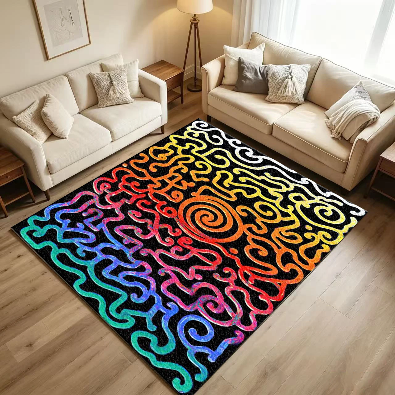 Rainbow Spiral Swirl Psychedelic Abstract Carpet Flooring Boho Creative Area Rug