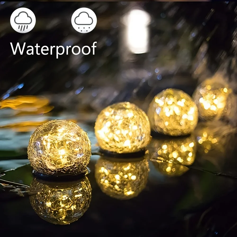 1PC Solar Cracked Glass Ball Lights Outdoor, Warm White & Color LED Garden Decor, Waterproof for Pathway/Lawn/Patio, IP65 Rated image 5