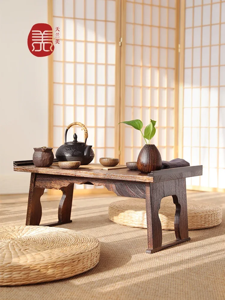 Solid Wood Kang Table Bay Window Tables Small Coffee Tea Table Japanese Tatami Table Folding Household Low Tables Sitting