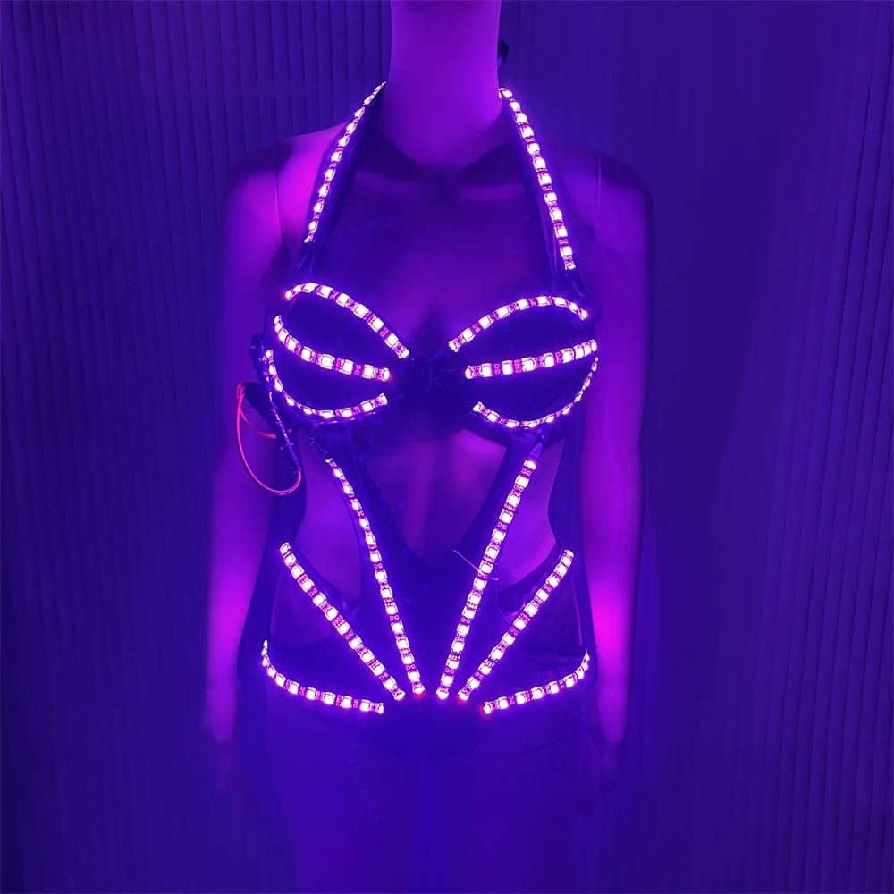 Nuevo mono de disfraces Led para mujer y niña, ropa de baile de escenario intermitente para Bar DJ, chaqueta de sujetador con accesorios brillantes para actuación de baile