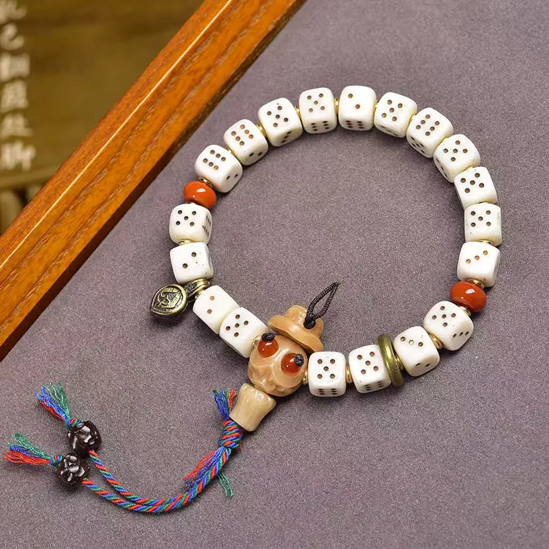 Carving Dice Single-Wrap Red Agate Root Payment Turquoise Yak Bone Accessories Bracelet