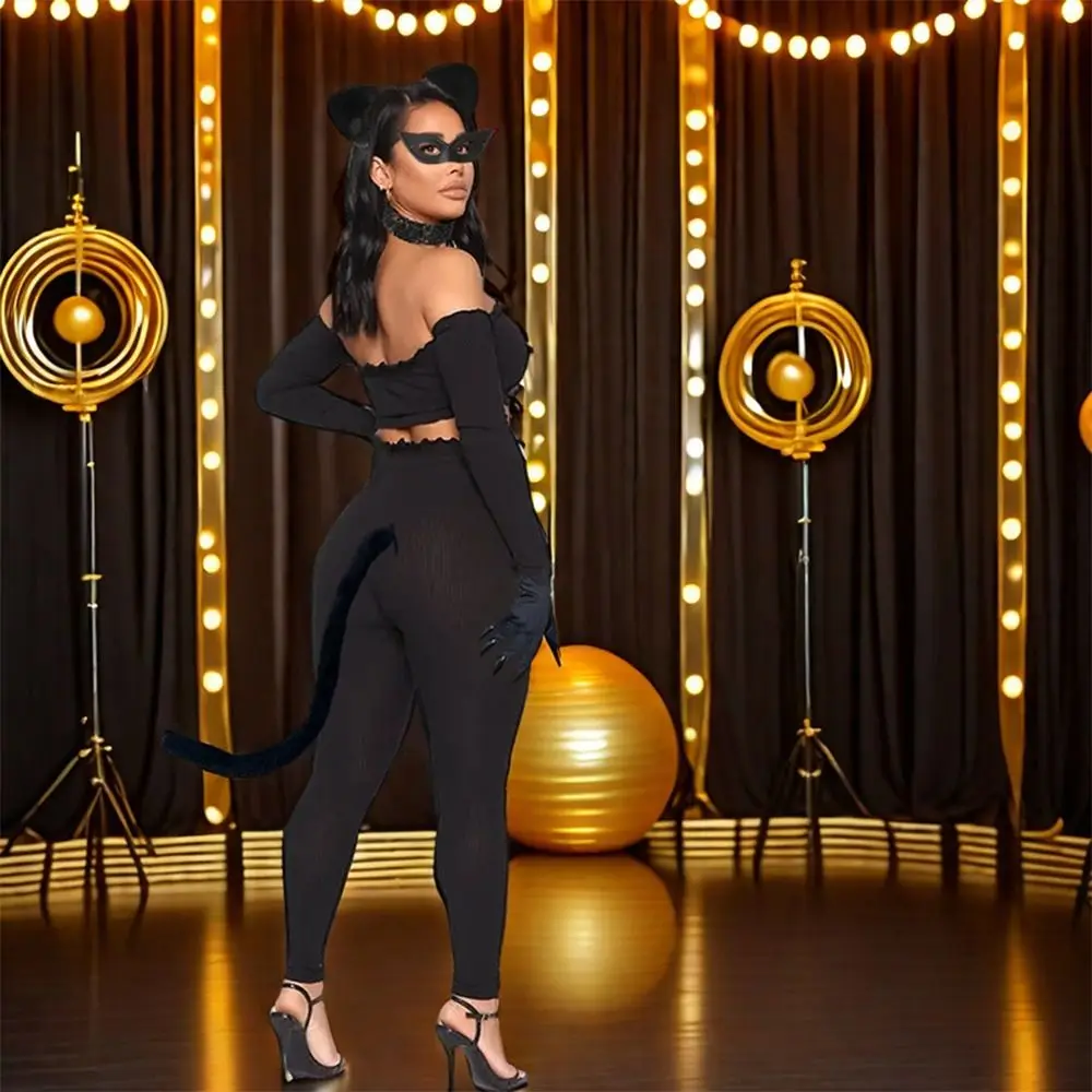 Halloween Kat Oren Masker en Staart Set Sexy Hoofdband, Handschoenen, Ketting Maskerade Kostuum Accessoires Festival Party Props voor Vrouwen