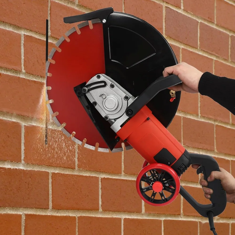 Serra de concreto úmida/seca de 16 polegadas e 4000 W com linha de água, bomba e lâmina para profundidade de corte profunda de 6,5 polegadas