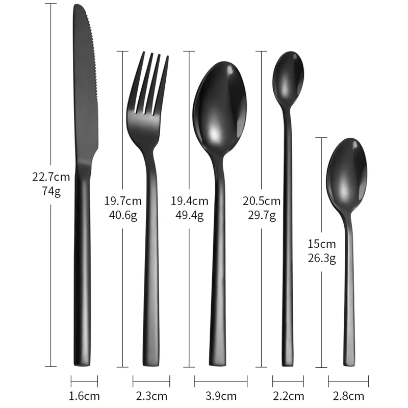 Western Tableware Set Stainless Steel Black Dinnerware Knife Fork Silverware Teaspoon Flatware Kitchen Accessories Cutlery Sets