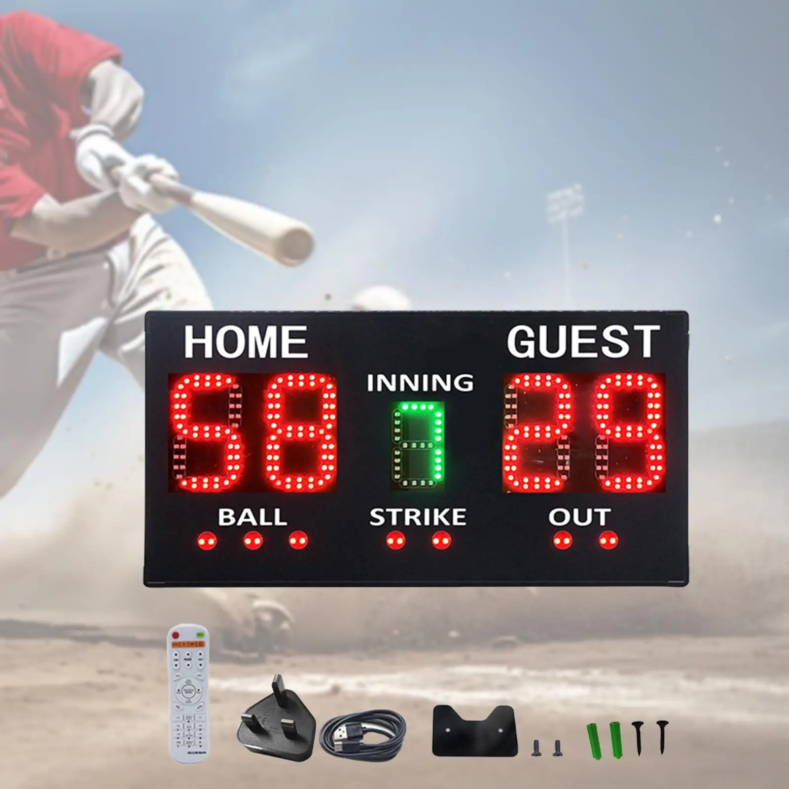 

Digital Baseball Scoreboard with Remote Professional Score Inning Ball Strike Out LED Baseball Scoreboard for Competition Fence